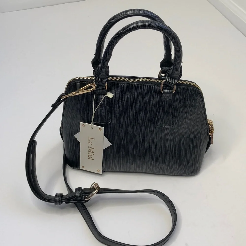 Le Miel black vegan leather satchel - Picture 2 of 6